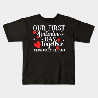 Our First Valentines Day Together 2024 Matching Couple Kids T-Shirt